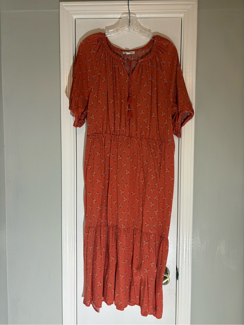 beachlunchlounge Rust Floral Tiered Midi Dress